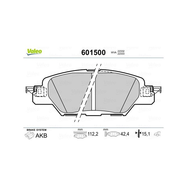 Bromsbeläggsats, Bakaxel Valeo 601500 VALEO Bromsbeläggsats, Bakaxel Valeo 601500 VALEO
