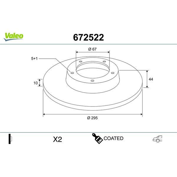 Bromsskiva Solid, Bakaxel, Framaxel Valeo Coated 672522 VALEO