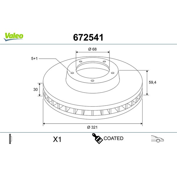 Bromsskiva Ventilerad, Framaxel Valeo Coated 672541 VALEO