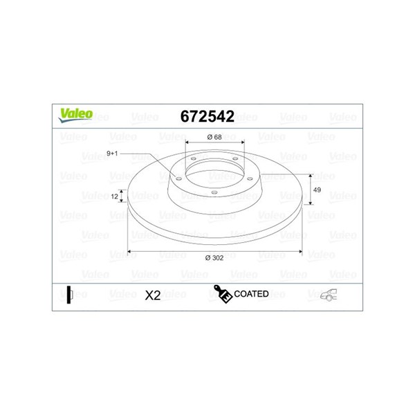 Bromsskiva Solid, Bakaxel Valeo Coated 672542 VALEO