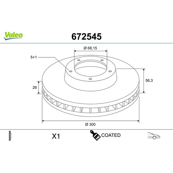 Bromsskiva Ventilerad, Framaxel Valeo Coated 672545 VALEO
