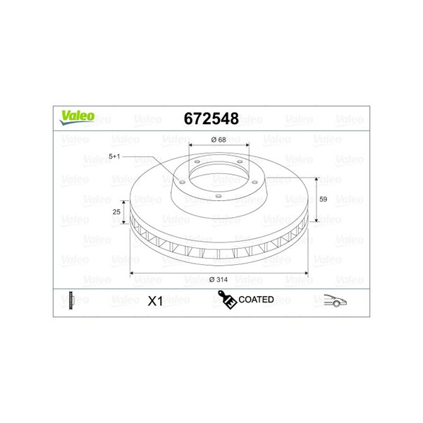 Bromsskiva Ventilerad, Framaxel Valeo Coated 672548 VALEO