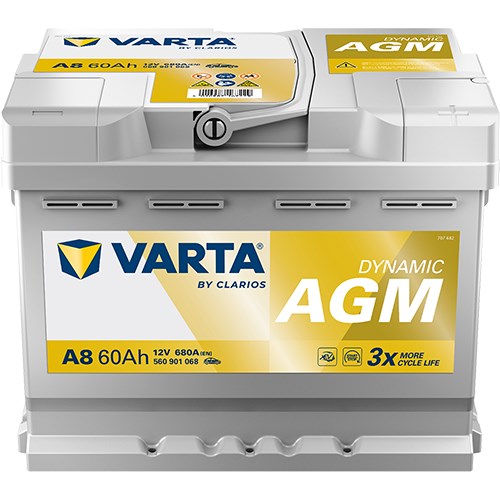 Startbatteri Varta Dynamic Agm A8 12v 60ah 680a, Bagageutrymme VARTA