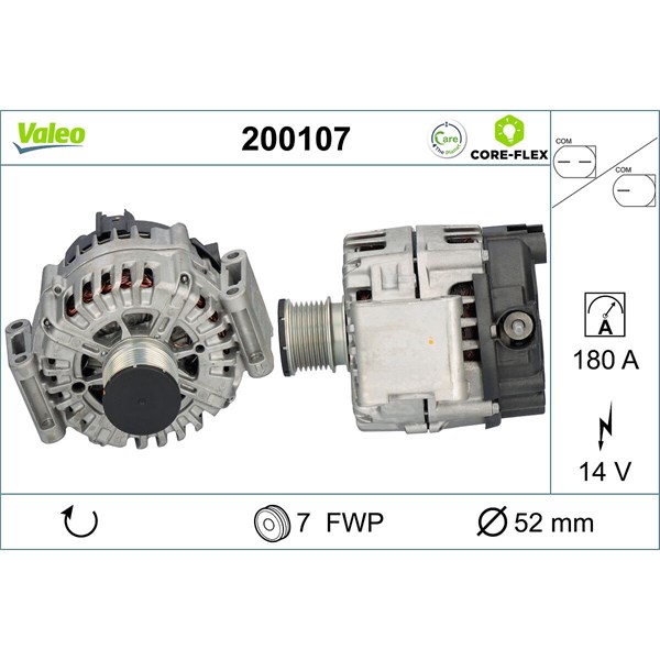 Generator 14V 180A Valeo Valeo core-flex 200107 VALEO
