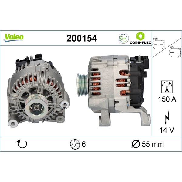 Generator 14V 150A Valeo Valeo core-flex 200154 VALEO Generator 14V 150A Valeo Valeo core-flex 200154 VALEO