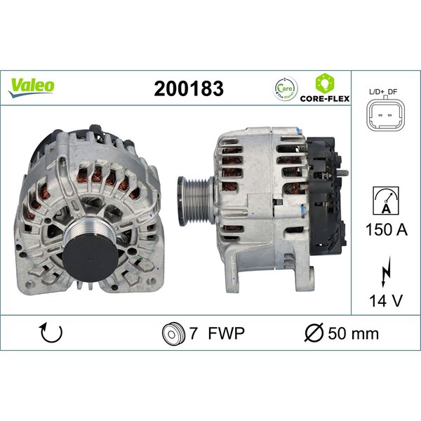 Generator 14V 150A Valeo Valeo core-flex 200183 VALEO