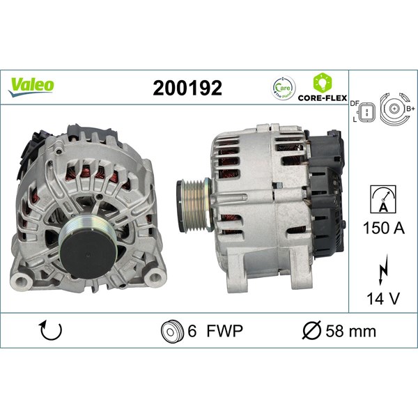 Generator 14V 150A Valeo Valeo core-flex 200192 VALEO