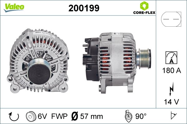 Generator 14V 180A Valeo Valeo core-flex 200199 VALEO