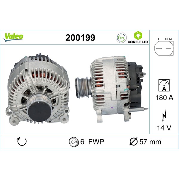 Generator 14V 180A Valeo Valeo core-flex 200199 VALEO