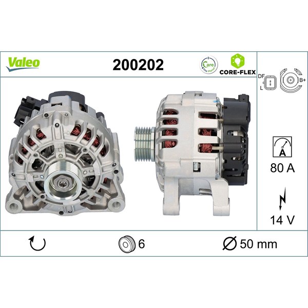 Generator 14V 80A Valeo Valeo core-flex 200202 VALEO