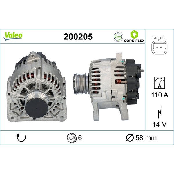 Generator 14V 110A Valeo Valeo core-flex 200205 VALEO