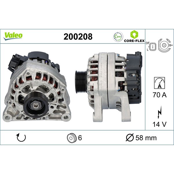 Generator 14V 70A Valeo Valeo core-flex 200208 VALEO