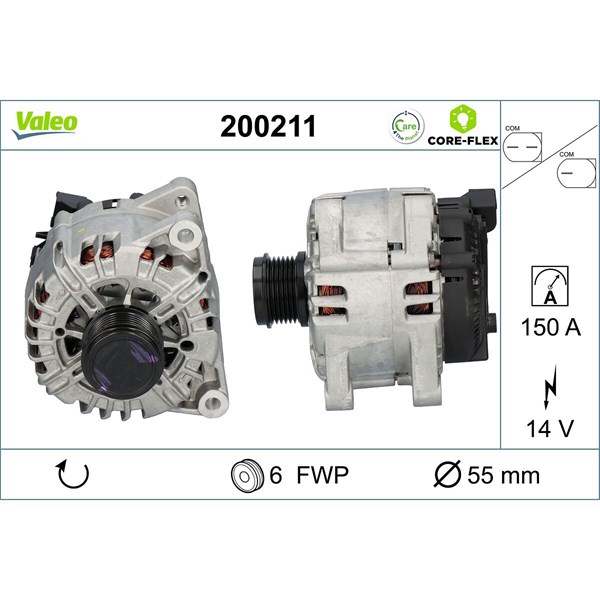 Generator 14V 150A Valeo Valeo core-flex 200211 VALEO
