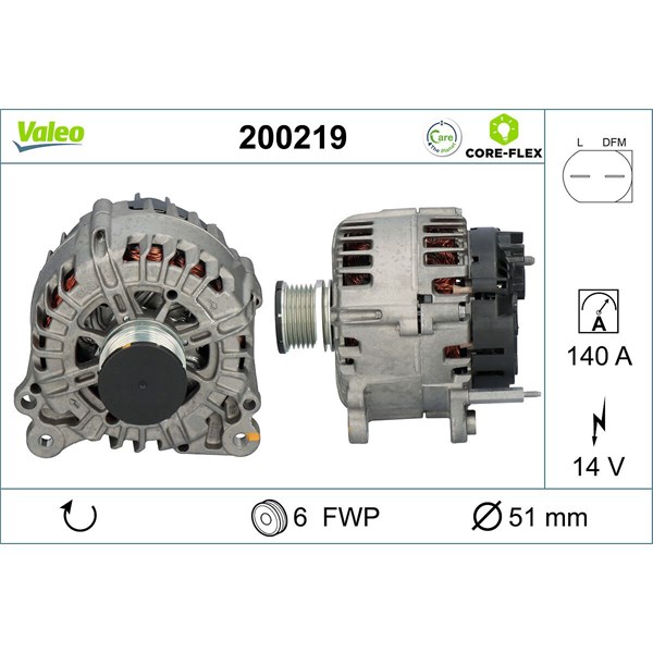 Generator 14V 140A Valeo Valeo core-flex 200219 VALEO