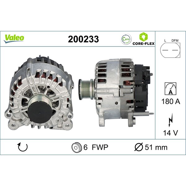 Generator 14V 180A Valeo Valeo core-flex 200233 VALEO Generator 14V 180A Valeo Valeo core-flex 200233 VALEO