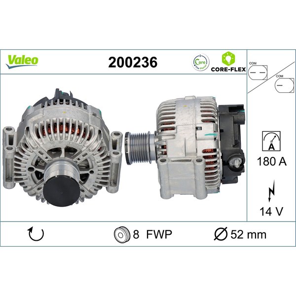 Generator 14V 180A Valeo Valeo core-flex 200236 VALEO