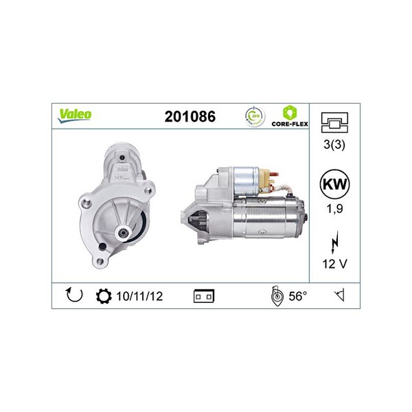 Startmotor 12V Valeo Valeo core-flex 201086 VALEO Startmotor 12V Valeo Valeo core-flex 201086 VALEO