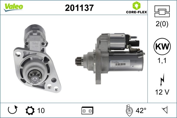 Startmotor 12V Valeo Valeo core-flex 201137 VALEO