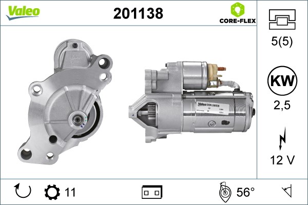 Startmotor 12V Valeo Valeo core-flex 201138 VALEO