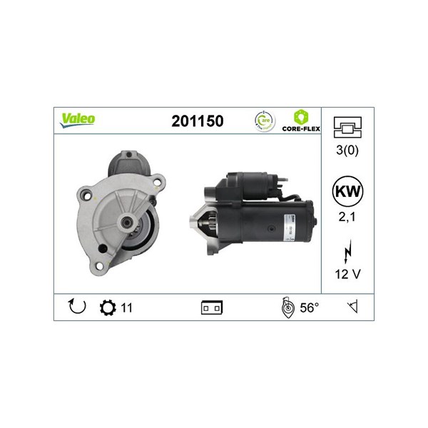 Startmotor 12V Valeo Valeo core-flex 201150 VALEO