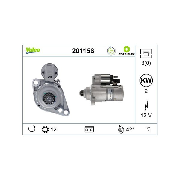 Startmotor 12V Valeo Valeo core-flex 201156 VALEO