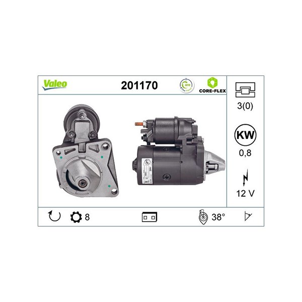 Startmotor 12V Valeo Valeo core-flex 201170 VALEO