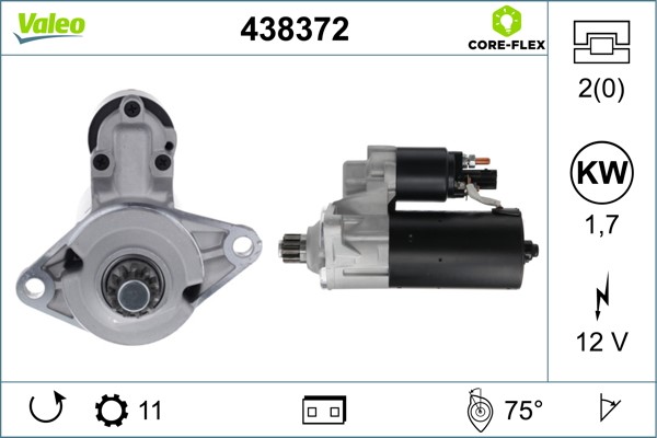 Startmotor 12V Valeo Valeo core-flex 438372 VALEO