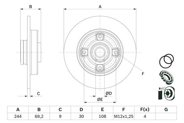 Bromsskiva Solid, Bakaxel Bosch 0 986 479 F74 BOSCH