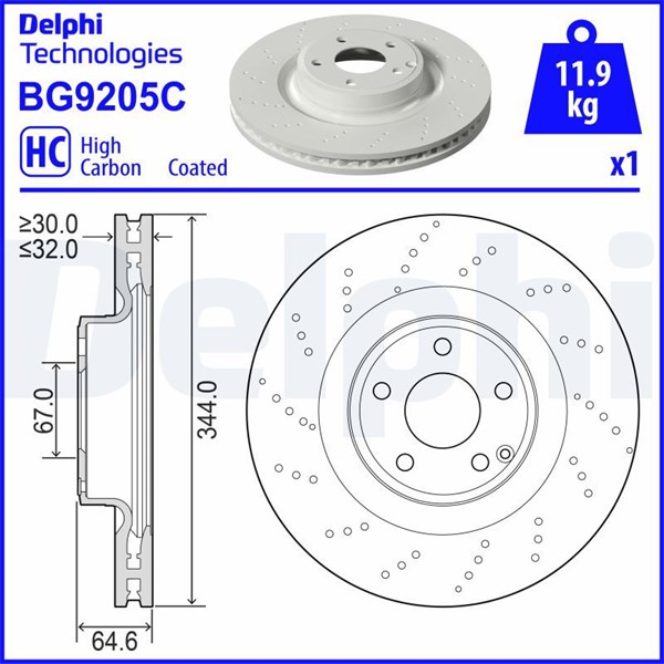 Bromsskiva Ventilerad, Framaxel Delphi BG9205C DELPHI