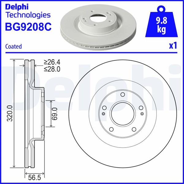 Bromsskiva Ventilerad, Framaxel Delphi BG9208C DELPHI