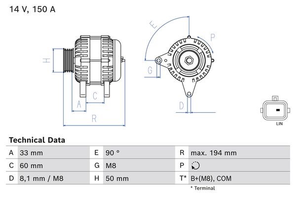 Generator 14V 150A Bosch 0 986 084 690 BOSCH