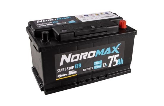 Startbatteri. Nordmax EFB   12V 75Ah 730A Nordmax