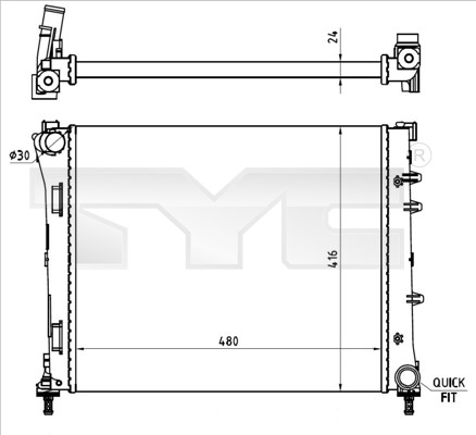Kylare, motorkylning Tyc 709-0023-R TYC