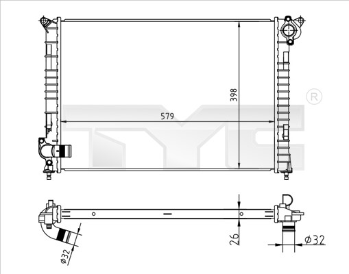 Kylare, motorkylning Tyc 722-0001 TYC