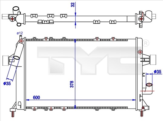Kylare, motorkylning Tyc 725-0039-R TYC