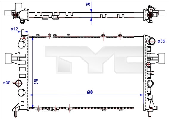 Kylare, motorkylning Tyc 725-0041-R TYC