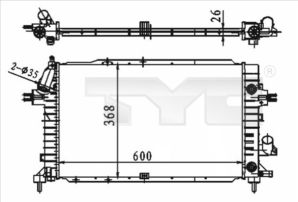 Kylare, motorkylning Tyc 725-0046 TYC