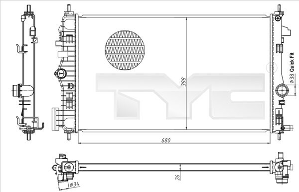 Kylare, motorkylning Tyc 725-0047 TYC