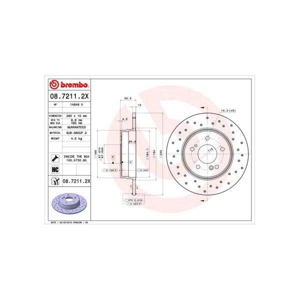 Bromsskiva Solid, Bakaxel Brembo Brembo xtra line 08.7211.2X BREMBO