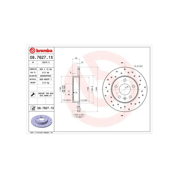 Bromsskiva Solid, Bakaxel Brembo Brembo xtra line 08.7627.1X BREMBO