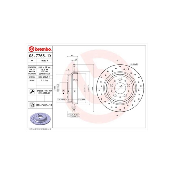 Bromsskiva Solid, Bakaxel Brembo Brembo xtra line 08.7765.1X BREMBO