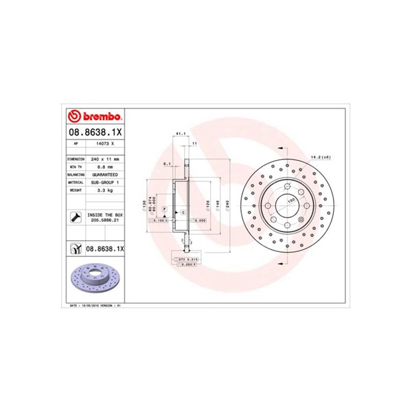 Bromsskiva Solid, Framaxel Brembo Brembo xtra line 08.8638.1X BREMBO