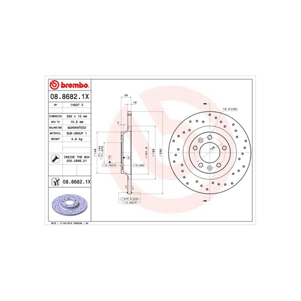 Bromsskiva Solid, Bakaxel Brembo Brembo xtra line 08.8682.1X BREMBO