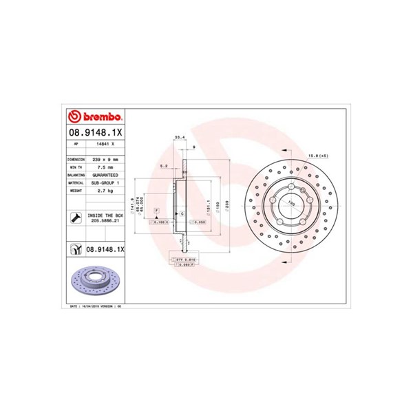 Bromsskiva Solid, Bakaxel Brembo Brembo xtra line 08.9148.1X BREMBO