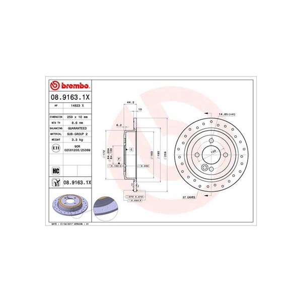 Bromsskiva Solid, Bakaxel Brembo Brembo xtra line 08.9163.1X BREMBO
