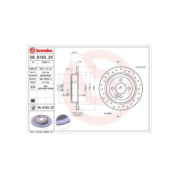 Bromsskiva Solid, Bakaxel Brembo Brembo xtra line 08.9163.2X BREMBO