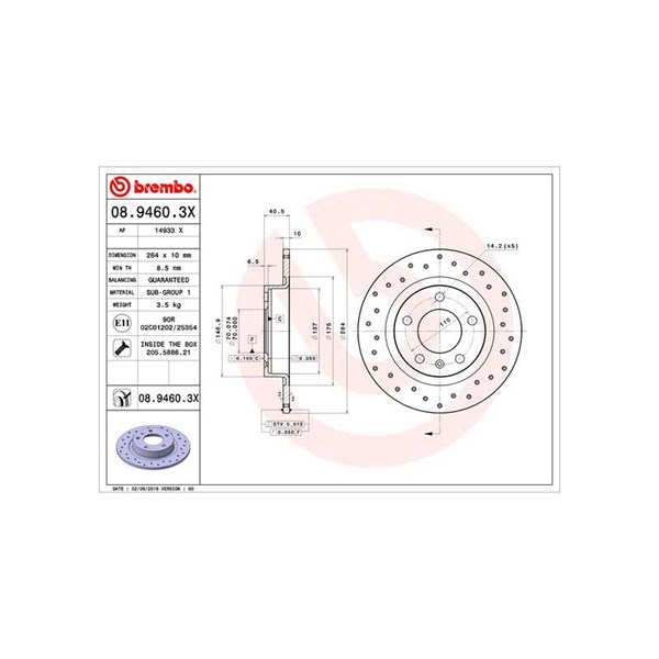 Bromsskiva Solid, Bakaxel Brembo Brembo xtra line 08.9460.3X BREMBO