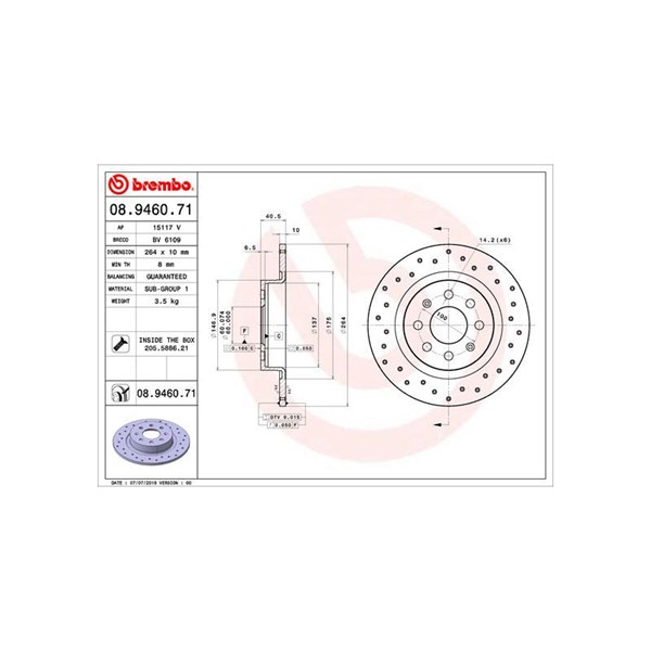 Bromsskiva Solid, Bakaxel Brembo Coated disc line 08.9460.71 BREMBO