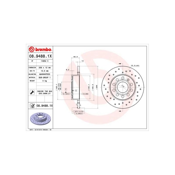 Bromsskiva Solid, Bakaxel Brembo Brembo xtra line 08.9488.1X BREMBO