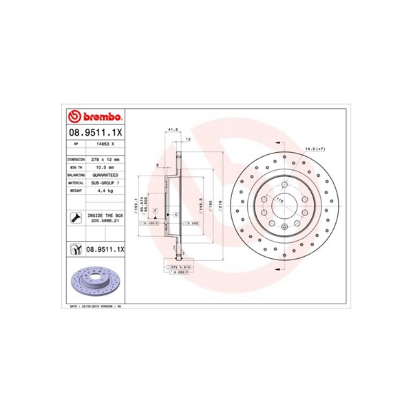 Bromsskiva Solid, Bakaxel Brembo Brembo xtra line 08.9511.1X BREMBO
